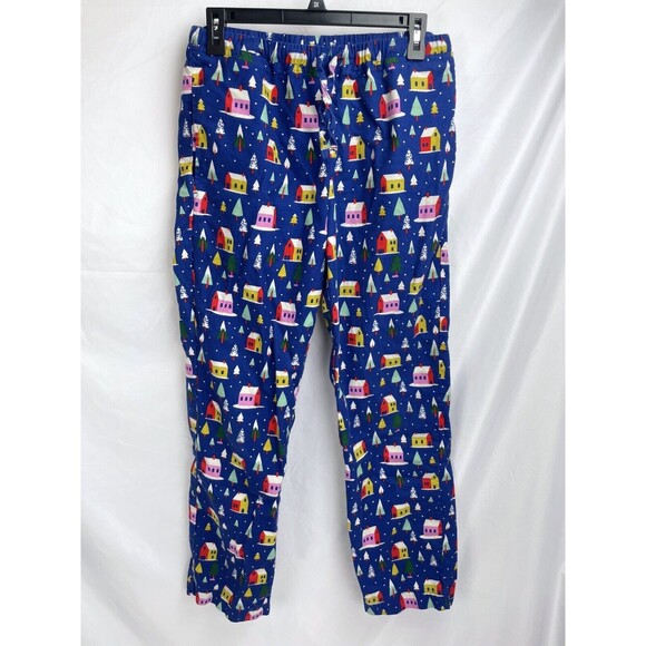 Hanna Andersson Other - Hanna Andersson Adult Small PJ Blue Fleece Pants Cotton Houses Snow Trees